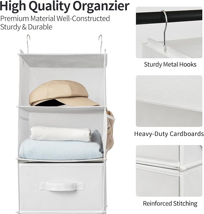 GRANNY SAYS 6-Shelf Hanging Organizer for Closet, Separable to 2 Pack 3-Shelf Hanging Shelves, Organization and Storage with 3 Different Drawers, 4 Side Pockets, White, 1-Pack - Image 5