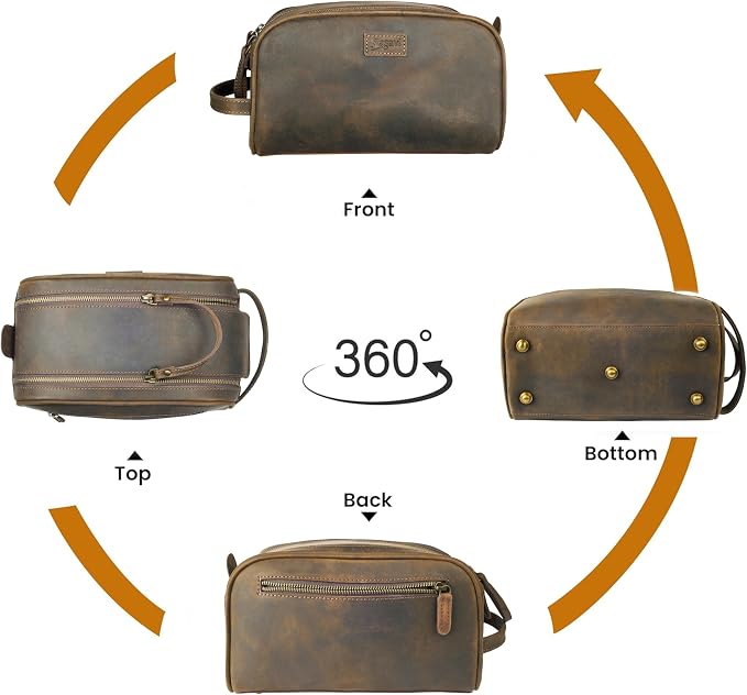 Rasavi Genuine Leather Travel Toiletry Bag, Handcrafted Vintage Water-Resistance Dopp Kit, Large Shaving & Bathroom Organizer - Gift for Men & Women - Rustic Town - Image 5