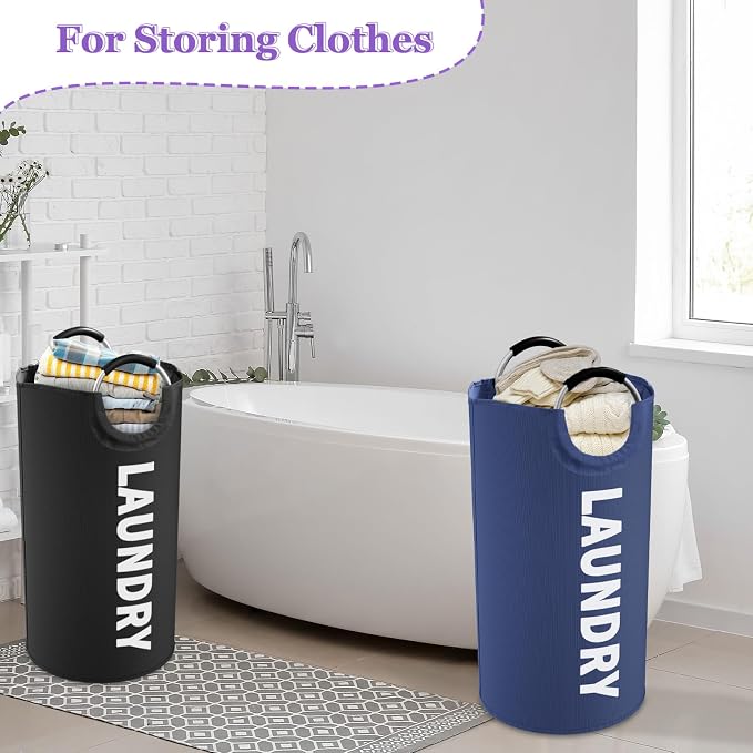 2Pcs 95L Collapsible Laundry Basket for Men, Tall Laundry Basket with Handles, Dirty Clothes Hamper in 600D Oxford Fabric, Freestanding Clothes Hampers for Bedroom, Dorm, Navy Blue + Black - Image 4
