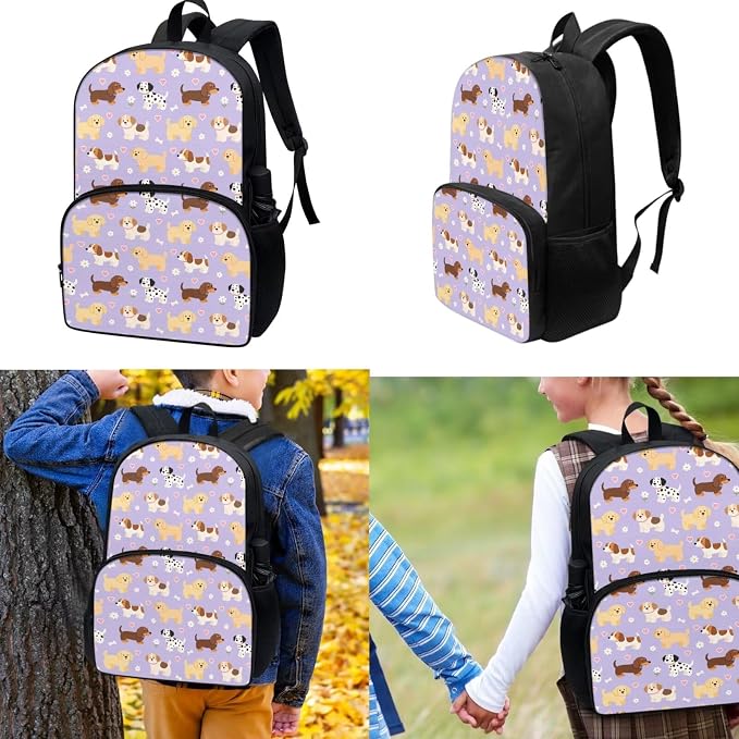 Cute Puppy Backpack and Lunch Bag Pencil Case Set for Girls, Middle School Elementary Bookbags, 3Pcs School Bag with Lunch Bag Pencil Case - Image 2