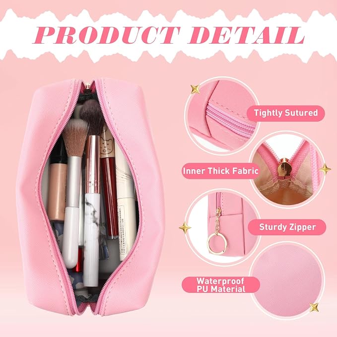 Chunful 24 Pcs Preppy Makeup Bag PU Leather Cosmetic Bag Bulk Makeup Plain Pouch Waterproof Toiletry Purse for Women Traveling Preppy Pencil Case Valentine's Day Gifts(Mixed Colors) - Image 3