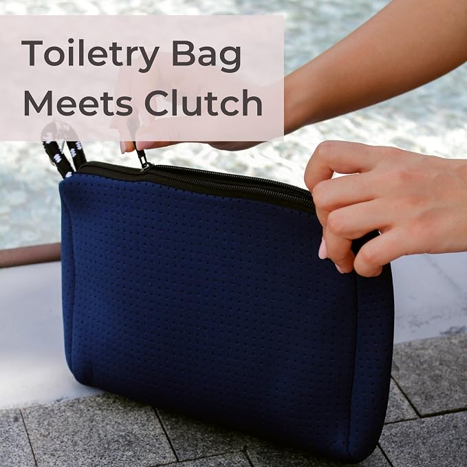 POPUPS Large Makeup Bag with Zipper, Deep Blue - Waterproof Neoprene Cosmetic Bag 7.7 x 10.75 x 5 inches - Image 6