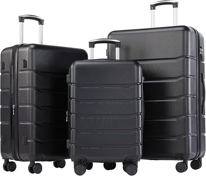 OLIXIS 3-Piece Suitcase Set, Hardside Luggages with Spinner Wheels, Lightweight ABS Hard Shell Travel Luggage, Expandable Carry-On Suitcase with TSA Approved Lock–Black, 20/24/28 Inch by OLIXIS