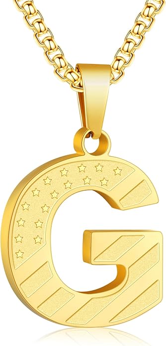 Zocomi Stocking Stuffers Christmas Gift - Initial Necklace Gifts for Men Boys, Stainless Steel American Flag Pendant Jewelry, Christmas Gifts Ideas for Kids Teen Boys