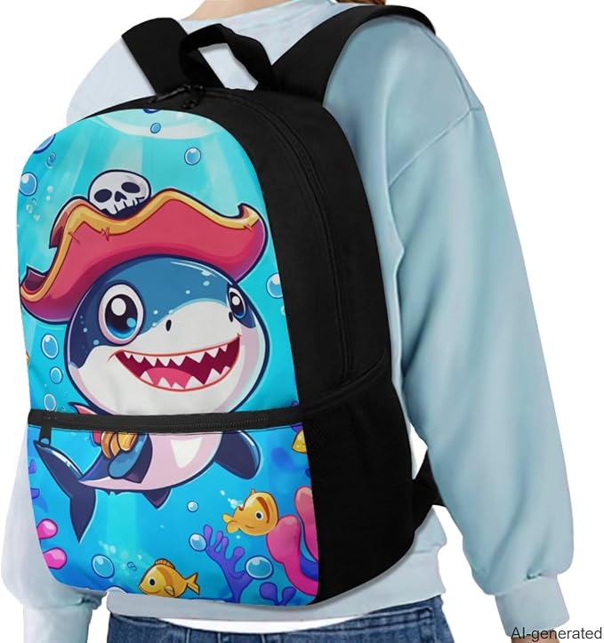 Blue Shark Backpack for Boys 12-14 with Lunch Bag Pencil Box Elementary Middle School Bags Lightweight Kids Bookbag Backpacks Casual Daypack Set for Travel Hiking Camping - Image 2