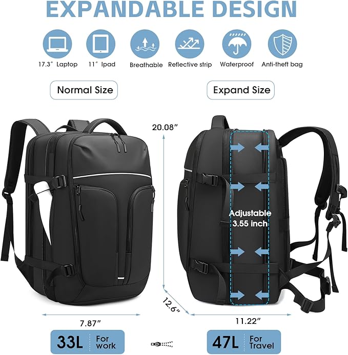 TANGCORLE Vacuum-Compressed Travel Backpack: Expandable, Airline-Approved Laptop Backpack—Unisex Business Backpack - Image 5