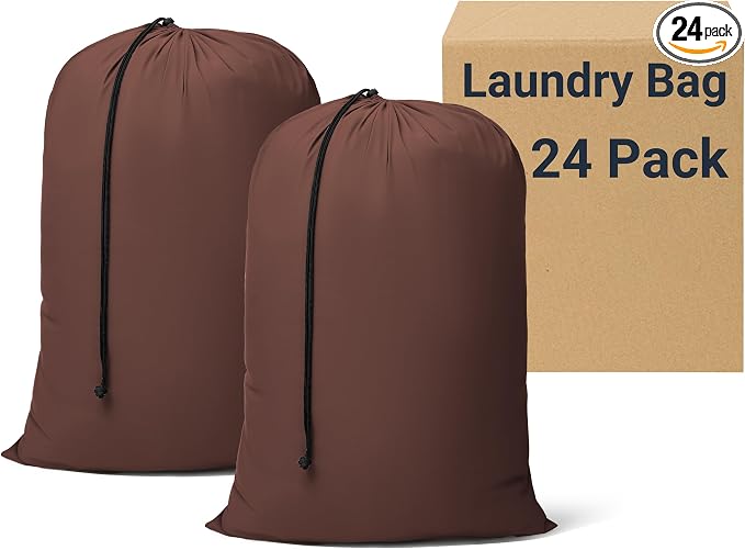 ZPECC Bulk Travel Laundry Bag,Extra Large Heavy Duty Laundry Bags 24 Pack,Washable Dirty Clothes Organizer for Commercial College Dorm Hotel Camping and Home Storage 30x40(Brown) by ZPECC-ABrandThatHasBeenFocusedOnBeddingFor20Years