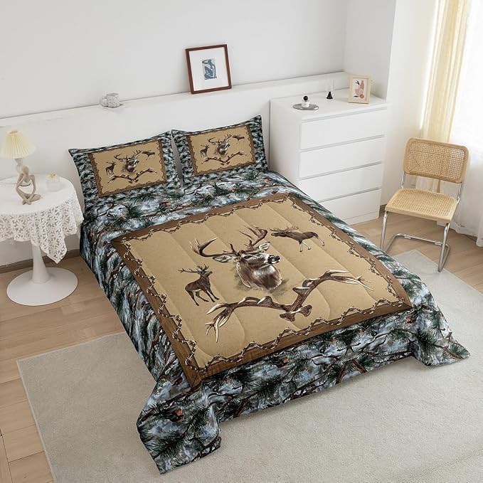 Erosebridal Rustic Moose Comforter Sets Twin Cabin Hunting Animal Bedding Set for Youth Adult Woodland Trees Quilt Inner Fill Southwestern Down Comforter with 1 Pillow Sham Ultra Soft - Image 4