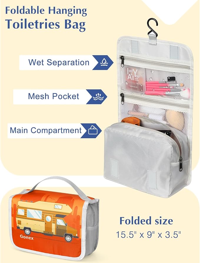 Gonex Compression Packing Cubes, 10pcs Expandable Storage Travel Luggage Bags Organizers with Hanging Toiletry Bag Laundry Bag Shoe Bag Accessories Bag, Travel Cubes for Suitcase Carry On (RV) - Image 3