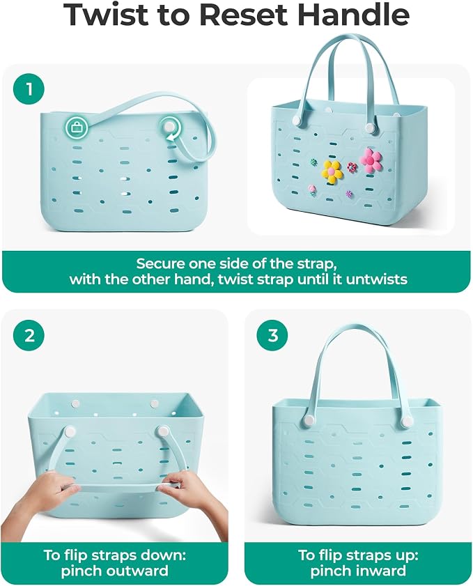 BAGSMART Beach Bag for Women, Water-resistant Rubber Tote Bag, Sandproof Vacation Essentials for Summer Swim Cruise Pool - Image 6