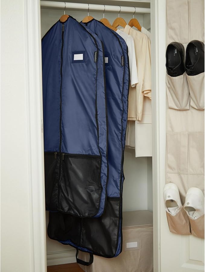 Covermates Deluxe Garment Bag Set for Closet Storage & Travel – Heavy Duty Hanging Suit & Dress Bags with ID Window, Accessory Pockets & Carrying Handles – Premium Wardrobe Protection, Blue - Image 4