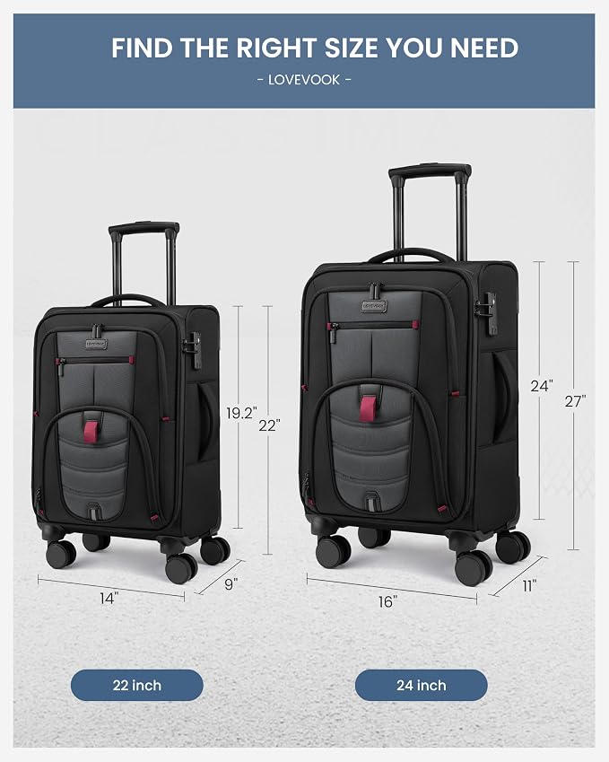 LOVEVOOK Business Softside Checked Luggage with 15.6/17.3 Inch Laptop Compartment, 24 Inch Checked Suitcase with Spinner Wheels Large Capacity Luggage with TSA Lock for Business Trip Travel Grey&Black - Image 4