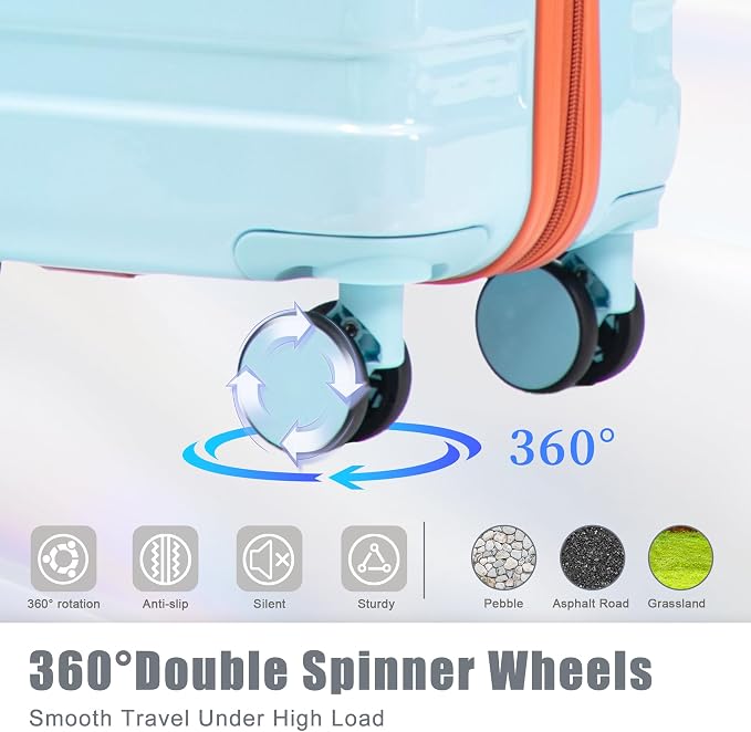 GDFStudio 20/24/28 Inch 3 Piece Hardshell Luggage Set with 360°Spinner Wheels,Lightweight & Waterproof,Polycarbonate Carry On Suitcase with Combination Lock,Retractable Handle,Gradient Blue & Red - Image 9