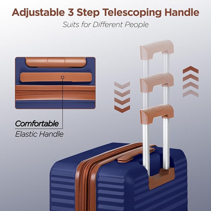 SHOWKOO Luggage Sets 3 Piece Hardside Expandable Suitcase with Double Spinner Wheels Tsa Lock Blue (20in/24in/28in) - Image 5