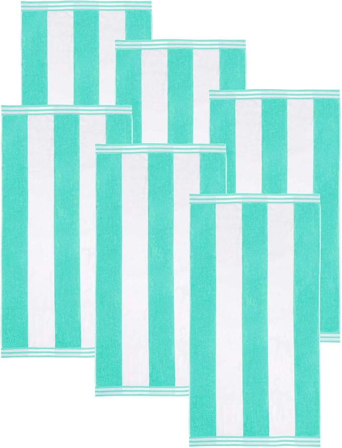 Superior Cotton Striped Beach Towels, Colorful Towels for Adult, Kid, Pool, Swimming, Sand, Travel, Large Oversized, Absorbent, Fast Drying, Bath Basics, Cabana Collection, Set of 6, Mint - Image 2