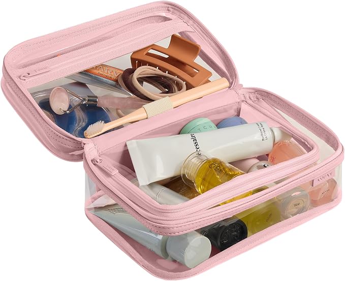 Away Clear Toiletry Bag - Water-Repellent Travel Toiletry Bag with 2 Compartments, U-Zip Opening, Interior Zip Pocket - Blush Pink - Image 5