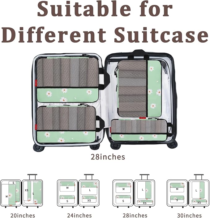U+U 4 Set Compression Packing Cubes - Ultralight Travel Organizers, Space-Saving Suitcase Organizer, Expandable Packing Cubes for Travel, Business Trip and Family Vacation (Daisy) - Image 6