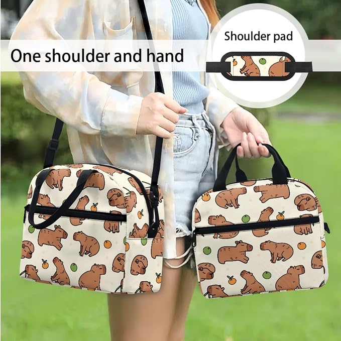 4Piece Cartoon Capybara Backpack Kids Schoolbag Sets with Lunch Box, Pencil Car Water Holder Sleeve Crossbody Bag for Boys Girls，17Inch Large Capacity Bookbag Casual Daypack for Travel - Image 5