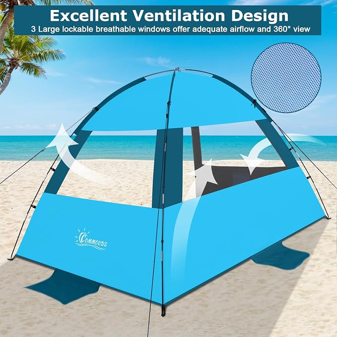 COMMOUDS Beach Tent Sun Shelter for 3/4/6/8 Person, UPF 50+ UV Protection Beach Shade Canopy Tent, Lightweight, Easy Set Up and Carry - Image 5