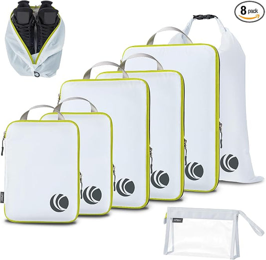 Cipway Compression Packing Cubes, Lightweight Travel Luggage Organizers with Shoe Bag, Toiletry Bag & Laundry Bag, Travel Essentials for Carry on Suitcase (8 Piece,White) by Cipway