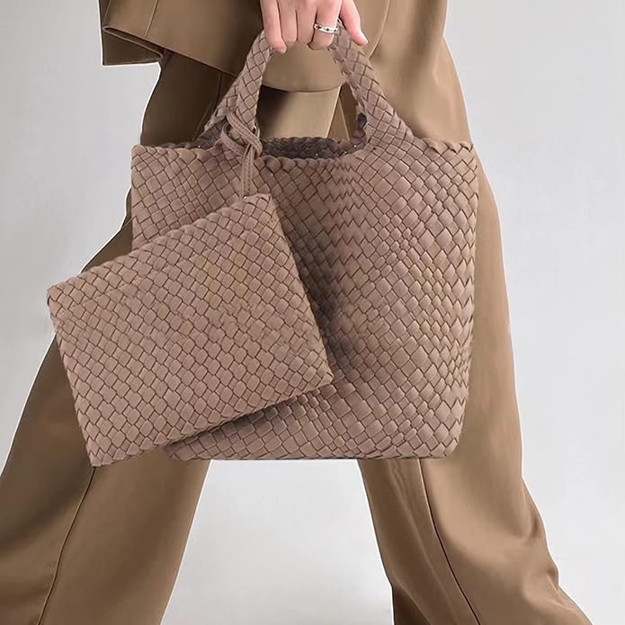 JINMANXUE Woven Hobo Bag For Women Neoprene Tote Bag Large Capacity Handbag Patchwork Handmade Casual Shoulder Bags - Image 3