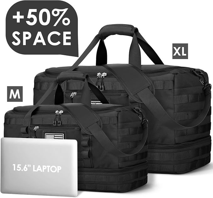 Travel Bag for Men Women, Gym Bag & Tactical Duffle Bags for Travel, Carry on with Toiletry Bag and Shoe Compartment, Weekender Overnight Trip with Wet Pocket for Workout Medical, Black - Image 2