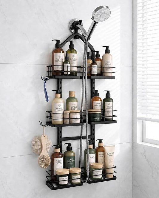 3-Tier Adjustable Hanging Shower Caddy for Handheld Showerhead, Black | Rustproof Shower Rack Baskets, Anti-Swing Hanging Shower Organizer for Bathroom Storage with 2 S-Hooks, Large Capacity by ANCHImsr