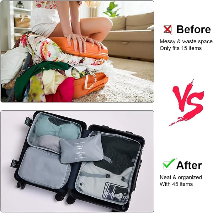 8 Pcs Packing Cubes, Travel Luggage Organizer for Men and Women, Toiletry Bag, Packing Cubes for Travel - Set of 8, 2. Grey, 9 Pieces Set with Toothbrush Holder, Travel Accessories - Image 5