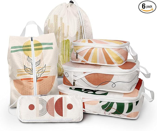 6 Pcs Compression Packing Cubes, Packing Cubes for Travel, Waterproof Luggage Organizer Bags Set, Cute Packaging Cubes for Women Kids Backpack Carry-Ons by Xmzsdz
