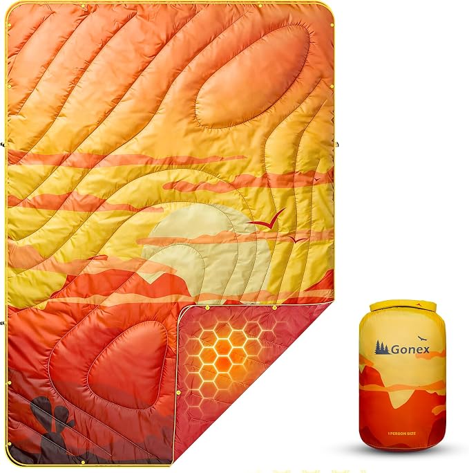 Gonex Camping Blanket with Aero-Warmth Breathable Layer - Puffy Printed Packable Blanket, Ultralight Wearable Water-Resistant Quilt, 79" X 55" for Camping, Beach, Hiking, Travel, Picnics(Desert) by Gonex