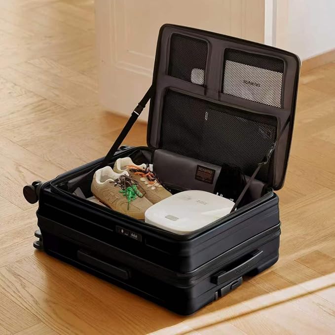 ROAMING 20 Inch Carry On Luggage Hard Shell Suitcases with Wheels Cup Holder Tsa Approved Luggage Suitcase Travel Luggage for Women Men Rolling Luggage Bags for Business Trip Weekender-Black - Image 2