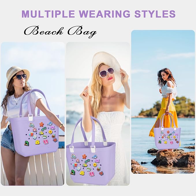 X-Large Rubber Beach Bag Travel Tote Bag with Waterproof Zipper Pocket, Washable Durable Rubber Beach Tote Mom gift - Image 2