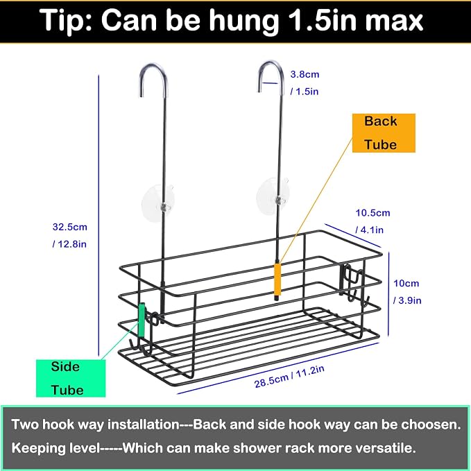 Shower Caddy Hanging Shower Orangizer Stainless Steel Shower Rack with Hooks Over The Door, Shampoo Basket Storage (Black) - Image 6