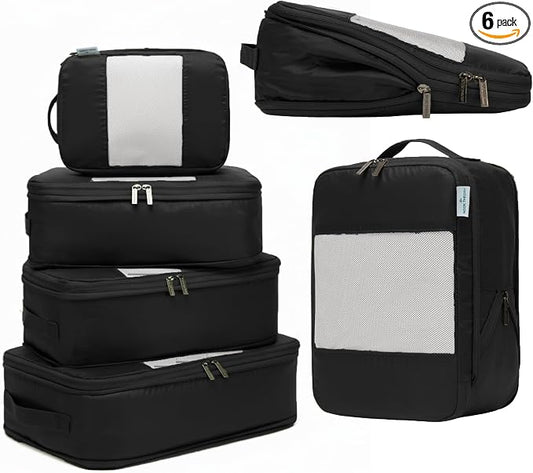 6-Pack Large Compression Packing Cubes for Travel - Lightweight Compression Packing Cube Set, Water-Resistant Luggage Organizer Bags & Suitcase Organizers, Travel Cubes for Carry-On, Checked Luggage by NookTheory