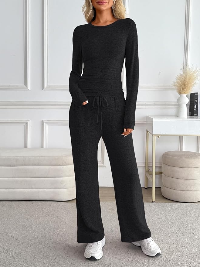 LILLUSORY Womens 2 Piece Matching Lounge Sets 2026 Fall Fashion Outfits | Long Sleeve Top & Drawstring Wide Leg Pants with Pockets, Workout Gym Comfort Sweat Suit, Travel Airport Vacation Clothing - Image 6