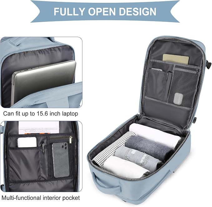 coowoz Large Travel Backpack For Women Men,Carry On Backpack Flight Approved,Hiking Backpack Waterproof Outdoor Rucksack Casual Daypack Fit 15.6 Inch Laptop Shoes Compartment,30L (Gray Blue) - Image 5