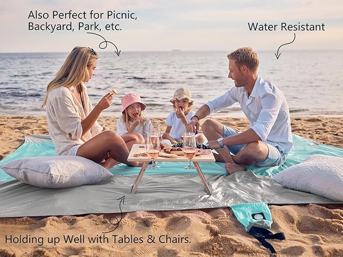 WEKAPO Beach Blanket Sandproof Waterproof, Extra Large Beach Mat, Oversized & Compact Sand Free, Quick Drying Beach Essentials for Vacation, Cruise, Picnic & Camping with Stakes - Image 4
