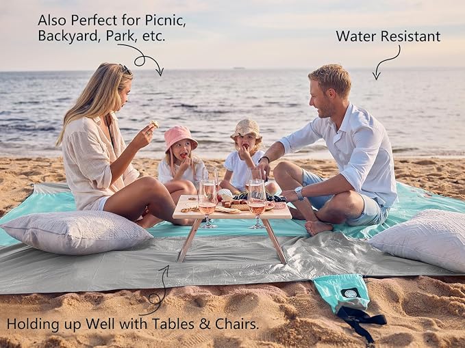 WEKAPO Beach Blanket Sandproof Waterproof, Extra Large Beach Mat, Oversized & Compact Sand Free, Quick Drying Beach Essentials for Vacation, Cruise, Picnic & Camping with Stakes - Image 4