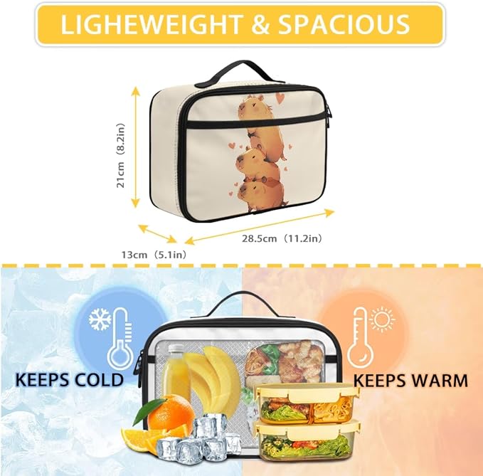 Capybara Bookbag for Kids 6-8 with Lunch Box, 17 Inch Large Capacity Elementary School Student Backpack and Lunchbox Pencil Case 3Pcs Girls School Bag Lunch Bag Set - Image 4