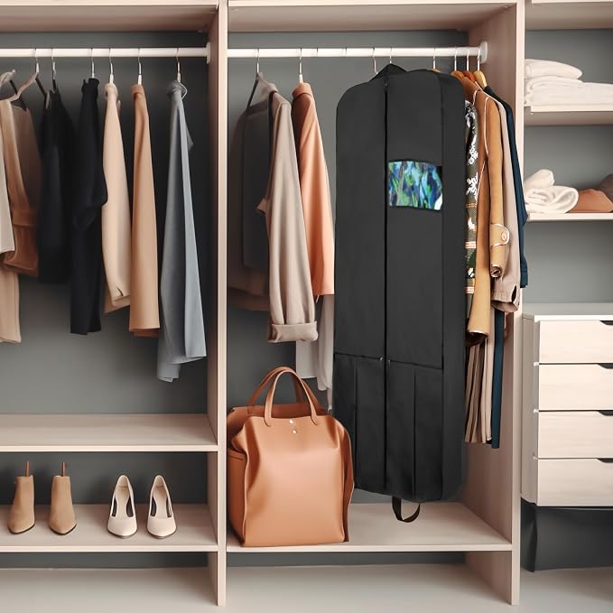 KEEGH Garment Bags for Travel 54" Tri-fold Garment Bag for Dresses Long Suit Bags Dress Bags for Closet Storage Hanging Clothes for Suit Coats Tuxedos Dresses with 4 Big Pockets, Black - Image 6
