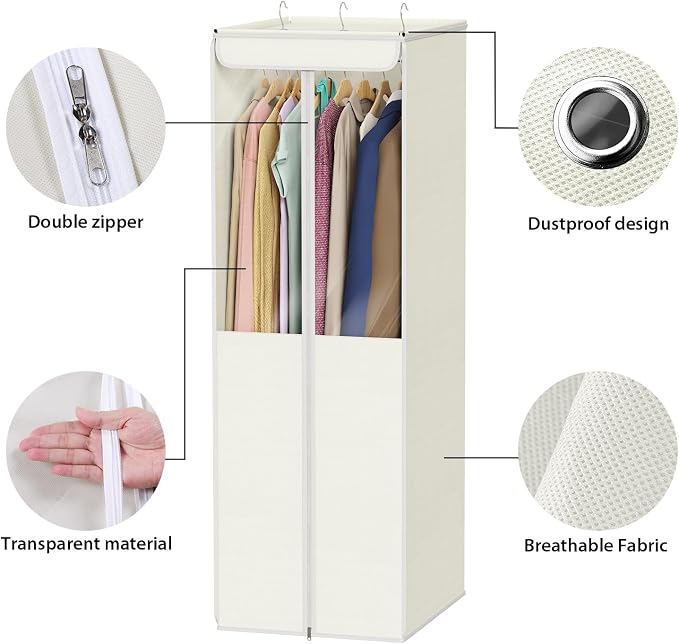 Univivi Garment Bags for Hanging Clothes, 2 Pack Large Clothes Storage Bags Closet Organizer with Clear Window, Premium Hanging Garment Storage Bag for Suits, Coats, Dresses, 54" (Beige) - Image 5