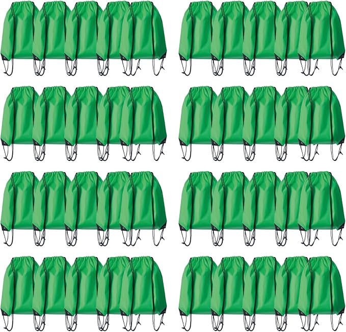 Drawstring Backpack Bulk 40Pcs Draw String Backpack Bags DIY Gym Sports Traveling Yoga Cinch Bag Sackpack Drawstring (green) by Unknown
