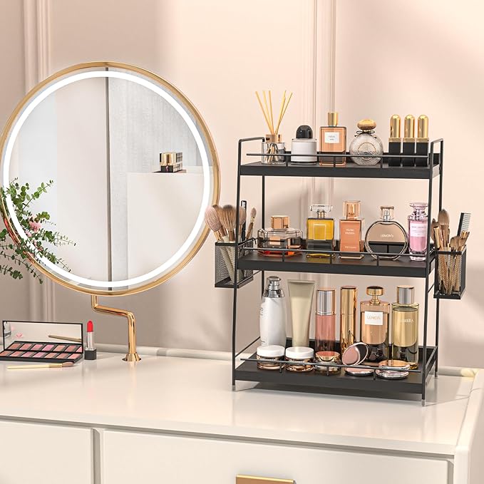 Bathroom Counter Organizer,Bathroom Countertop Organizer with Baskets,Vanity Organizers,Counter Shelf,Countertop Storage, Makeup Organizers(Black) - Image 5