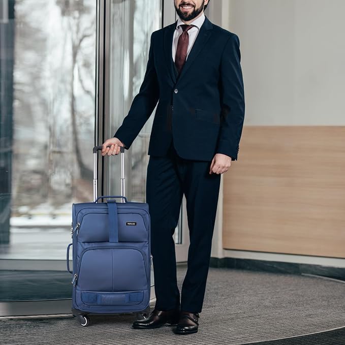 Hanke Luggage Sets 2 Piece Softside Expandable Luggage With Spinner Wheels TSA Lock,Travel Luggage Rolling Suitcase Checked Luggage Blue(20/28) - Image 9