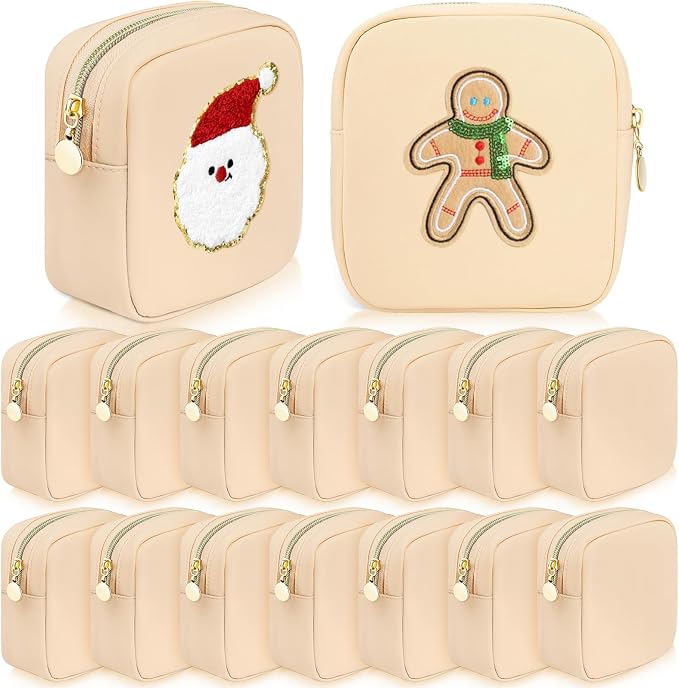 Giesiery 16 Pcs Mini Makeup Bags - Khaki Nylon Travel Cosmetic Pouch, Toiletry Organizer & Preppy Coin Purse for Women Girls, Bulk Wedding Bridesmaid Gifts by Giesiery