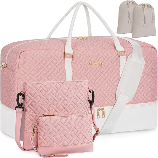 Weekender Bag for Women, 5 Pcs Set Carry on Overnight Bag, 21" Travel Duffel Bag with Waterproof Shoe Compartment for Weekend Travel Business Trip by WELIDAY