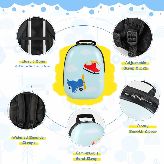 HONEY JOY Kids Luggage, 12" Toddler Backpack & 16" Travel Suitcase with Wheels, Lightweight Toddler Girls Suitcase, Durable ABS Hardshell, 2Pcs Carry On Luggage Set for Boys Girls(Car) - Image 9