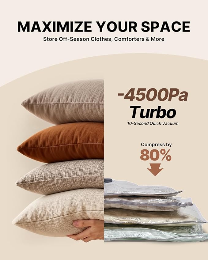 Vacuum Seal Bags for Clothing Travel with Rechargeable Cordless Pump, VINTAR 12 Pack Space Saver Vacuum Storage Bags, Travel Vacuum Compression Bags Set for Luggage Clothes Bedding Blanket - Image 4