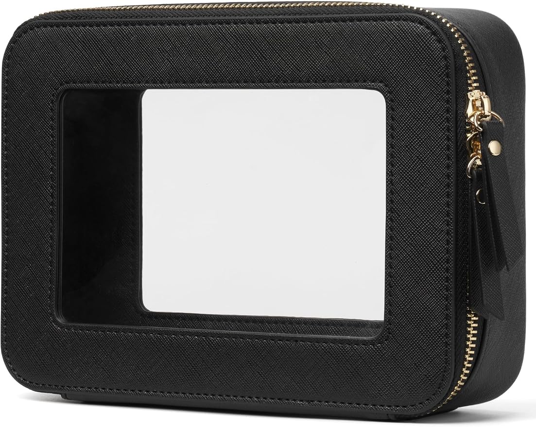 Popvibe Clear Makeup Case Black Toiletry Bag Travel Medium Clear Cosmetic Bag with Zipper, Small Make Up Bag Organizer Traveling TSA Approved Transparent Bag Car for Essentials by POPVIBE