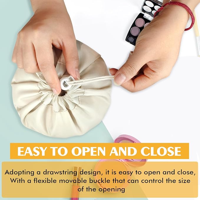 INVODA Drawstring Makeup Bag for Women Cosmetic Bag Large Travel Make up Bags Portable Barrel Toiletry Bag Toiletries Pouch Travel Cosmetic Organizer (White) - Image 6